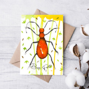Bee free, card printed on environmental friendly paper, A6, one of a series of 5 cards.