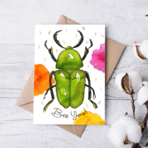 Bee you, card printed on environmental friendly paper, A6, one of a series of 5 cards.