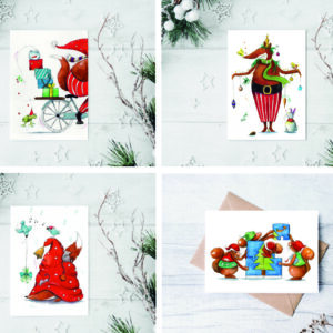 4 Christmas cards, printed on environmental friendly paper, A6